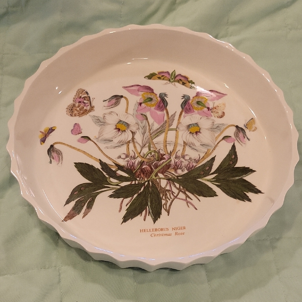 Portmeirion Floral Ceramic Pie Dish with Pink and Green Accents